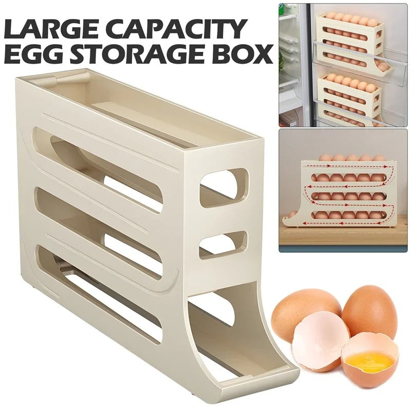 4 Layers Automatic Rolling Egg Holder Rack Kitchen Refrigerator Egg Dispenser Fridge Egg Storage Box Kitchen Storage Container
