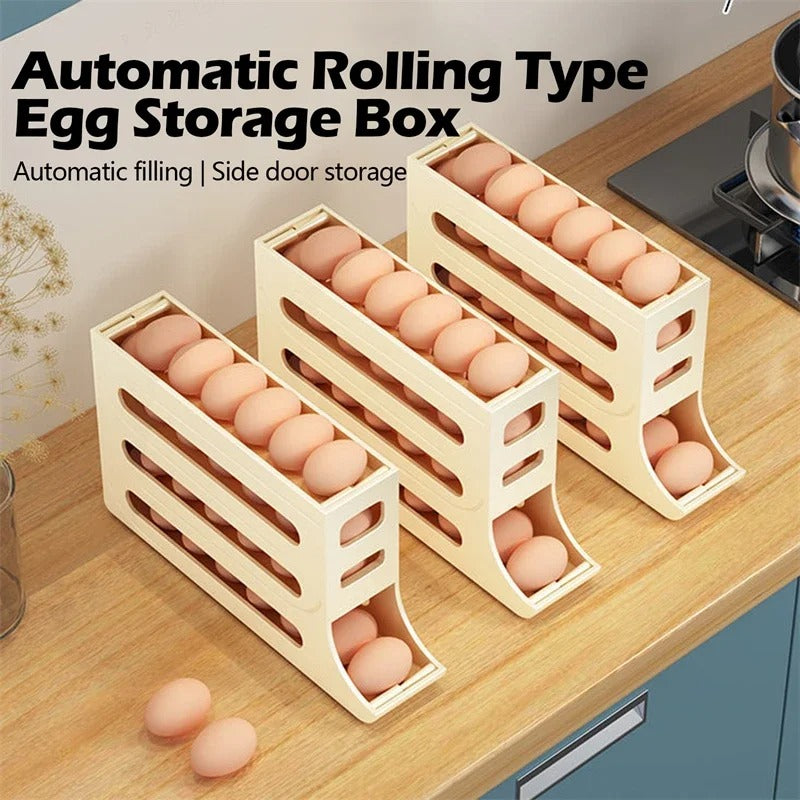 4 Layers Automatic Rolling Egg Holder Rack Kitchen Refrigerator Egg Dispenser Fridge Egg Storage Box Kitchen Storage Container